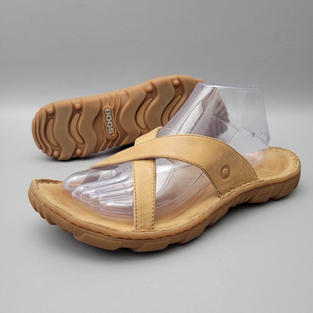Bogs Womens Soft Leather Slides Sandals Criss Cross Straps Camel Brown Size 10
